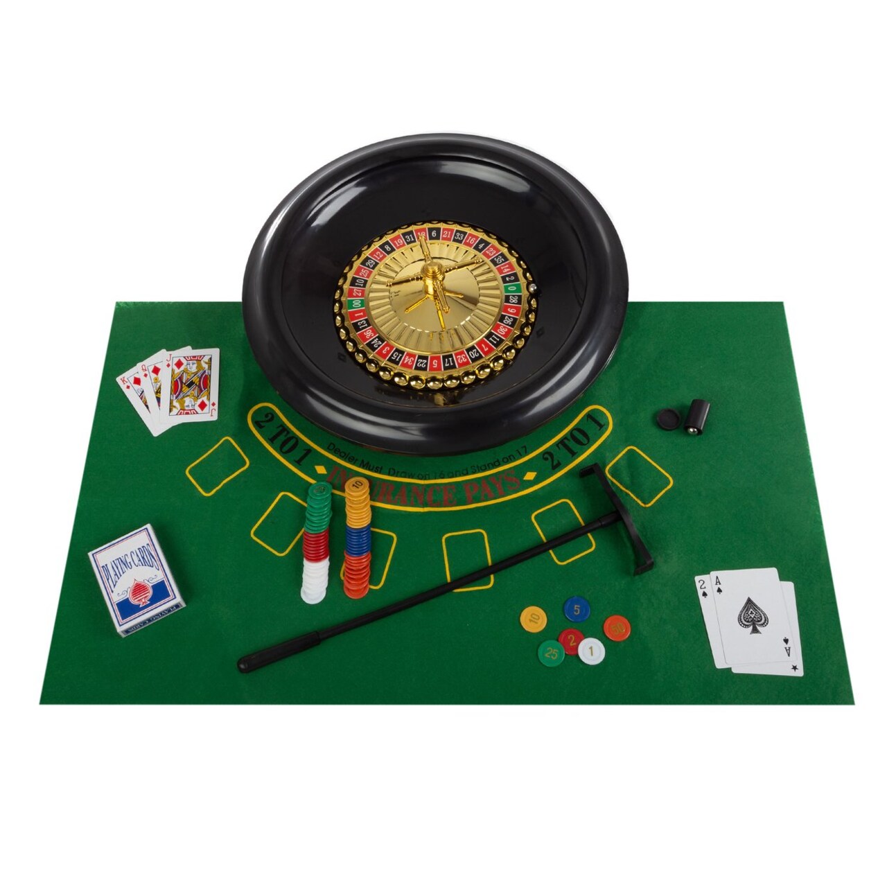16 Inch Deluxe Roulette Set With Accessories And Double Sided Felt For Blackjack